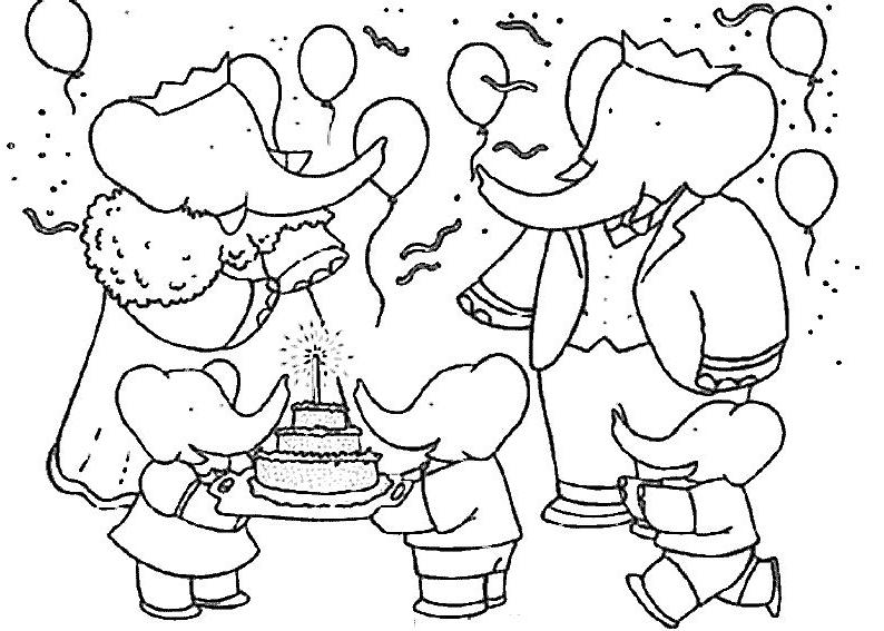 coloriage babar fete son anniversaire